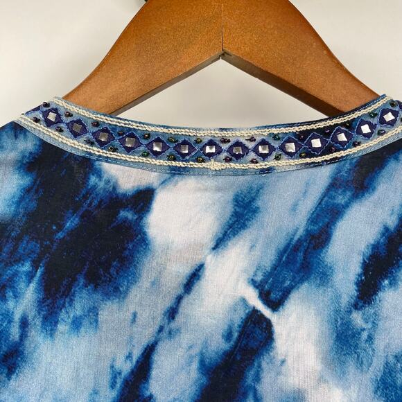 Soft Surroundings Sea Sprite Maxi Dress Embroidered Coverup Tie Dye Blue NEW XS - Picture 7 of 9